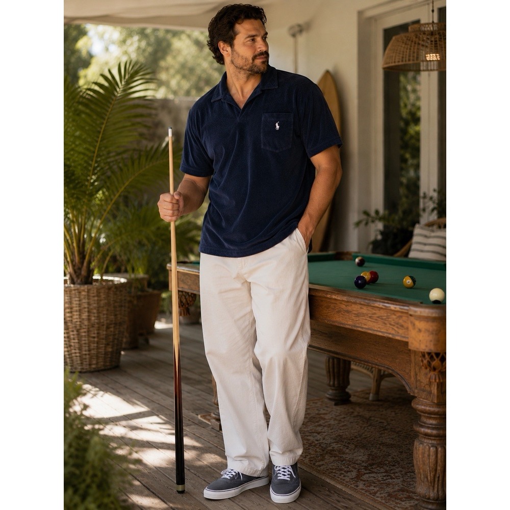 Polo Ralph Lauren Men's 4XB Navy Velour Polo Shirt Pony Logo Pocket Big & Tall